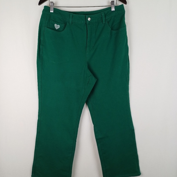 NWT Quacker Factory Jeans Bootcut Dream Jeannes Hunter Green Size 14 A210151 - Picture 3 of 9